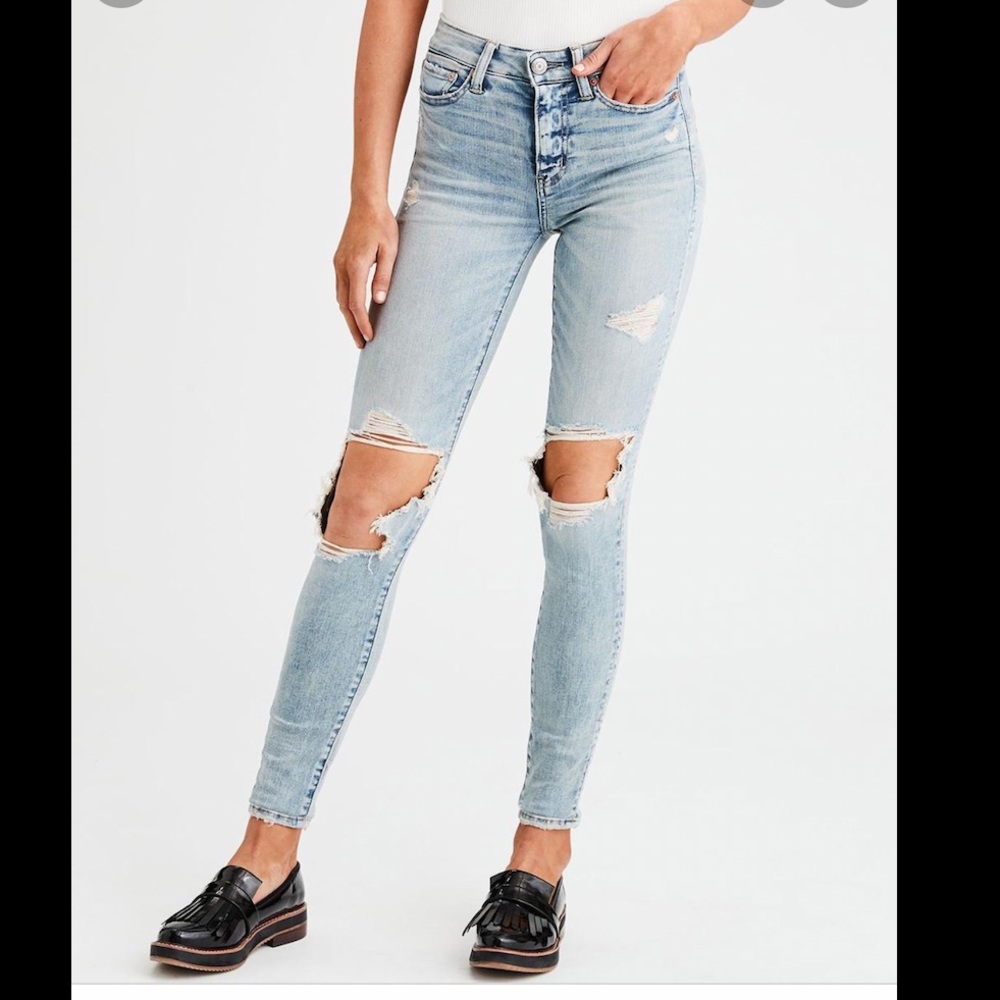 High Rise Destroyed knee AE jean